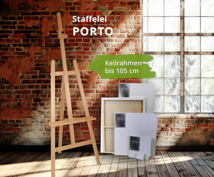 Paintersisters Staffelei PORTO 57x193 Buchenholz mit Malauflage Leinwände bis 106cm, Studio-Staffele