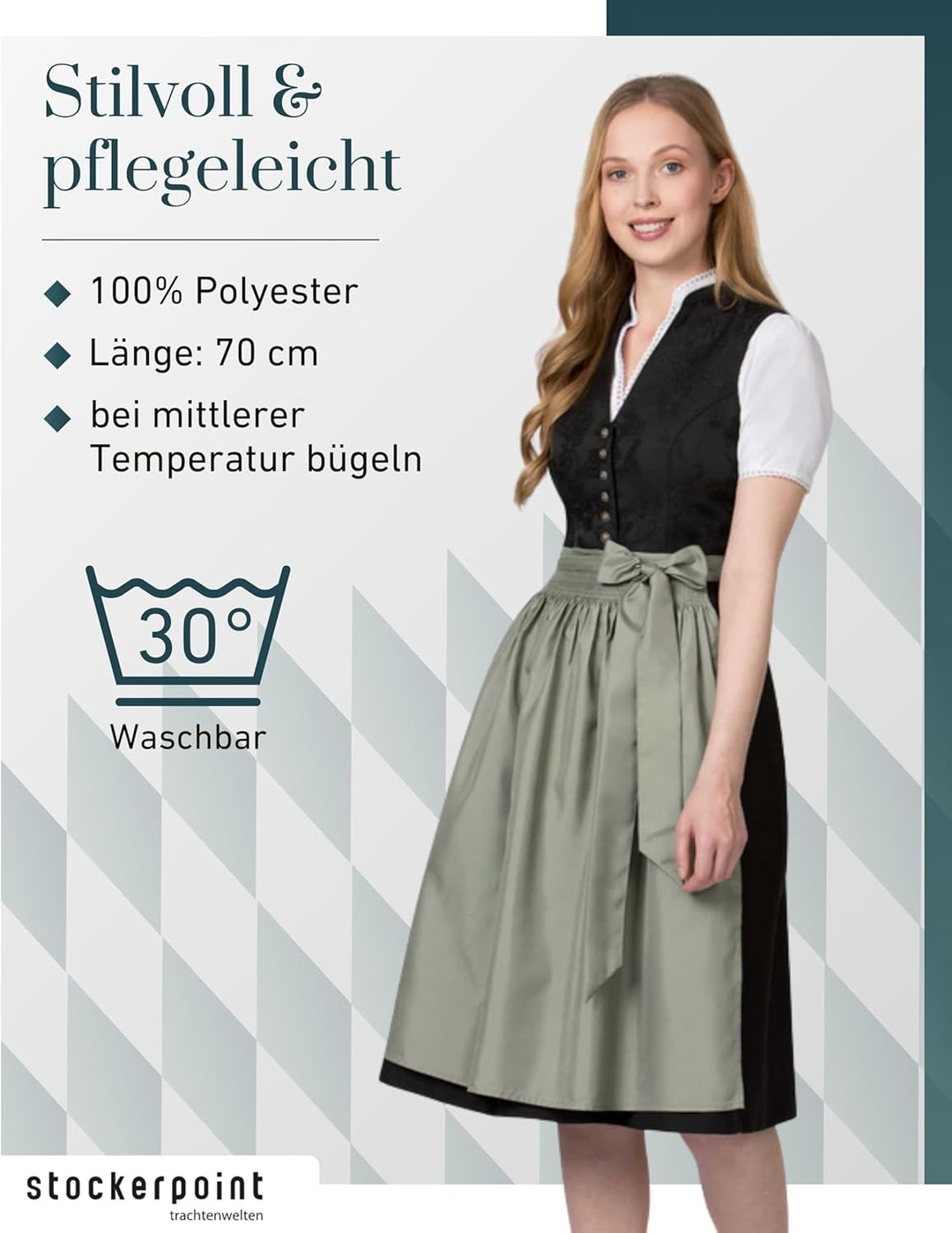 Stockerpoint Damen Schürze Kristin Dirndlschürze, Salbei, Regular