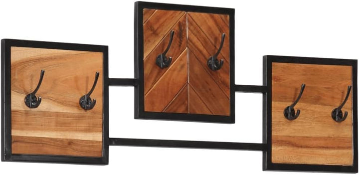 Wandgarderobe, 90 x 1 x 35 cm, Massivholz, Akazie, Eisen, 6 Haken | Robuster Eisenrahmen, massives A
