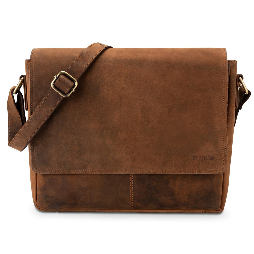 LEABAGS Leder Umhängetasche Herren & Damen I Echtleder Laptoptasche bis 14 Zoll I Messenger Bag mit