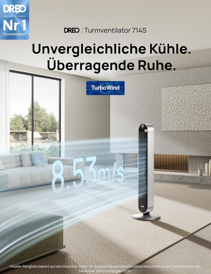 Dreo Pilot Max Smart Turmventilator mit Sprachsteuerung, WiFi Alexa fan, APP Steuerung, 120° Oszilli