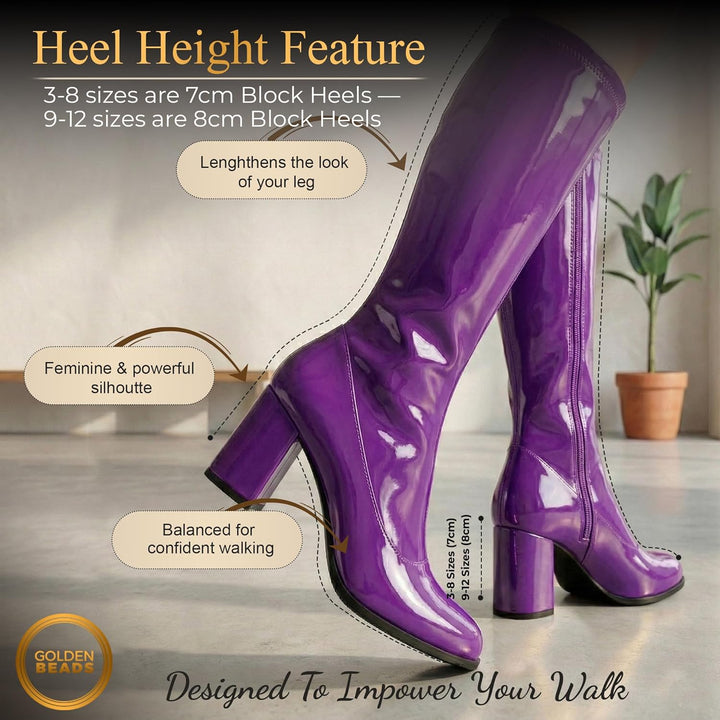 Damen-GoGo-Stiefel, 1960er/70er-Retro-Look, Grösse EU 36-47,5 36 EU Violett, 36 EU Violett