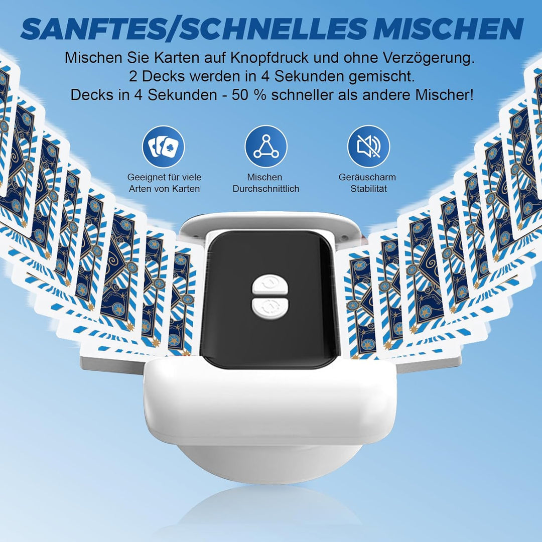 Kartenmischmaschine Elektrische für 1–2 Decks, Geräuscharmer und Wiederaufladbarer 3000mAh, Automati