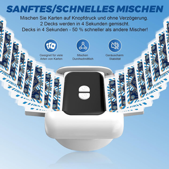 Kartenmischmaschine Elektrische für 1–2 Decks, Geräuscharmer und Wiederaufladbarer 3000mAh, Automati