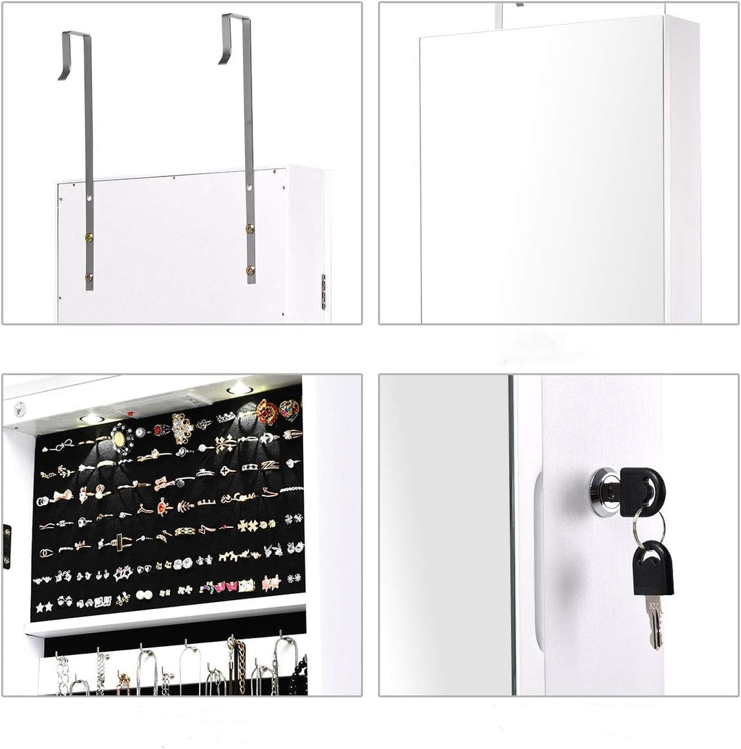 DREAMADE Schmuckschrank Spiegelschrank mit LED-Beleuchtung, LED Spiegelschrank Wandmontierend, Stand
