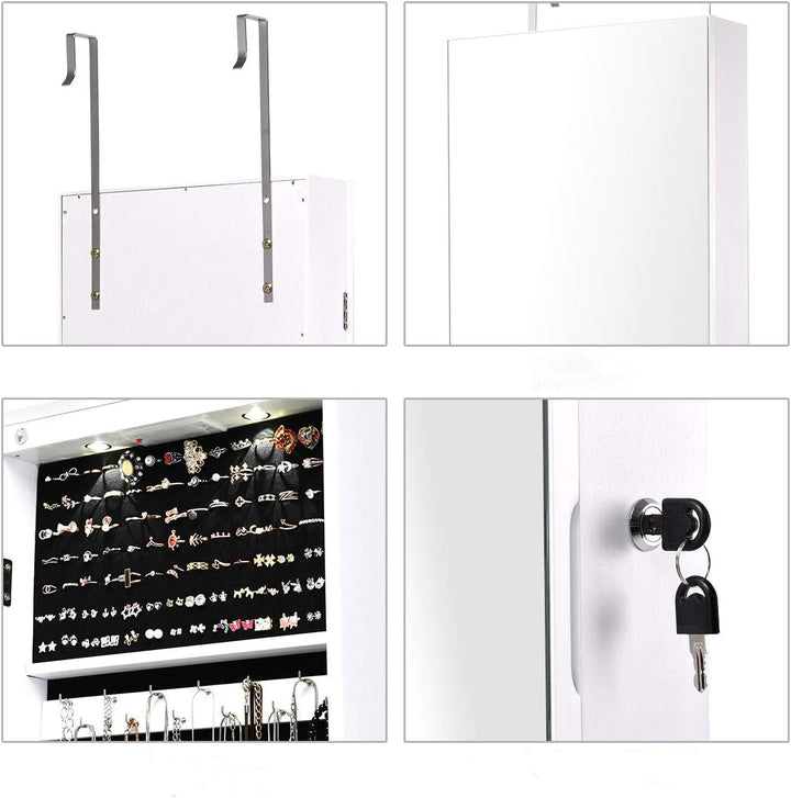 DREAMADE Schmuckschrank Spiegelschrank mit LED-Beleuchtung, LED Spiegelschrank Wandmontierend, Stand