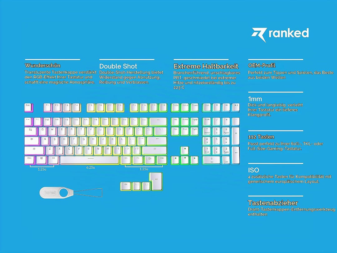 Ranked Pudding PBT-Tastenkappen | 112 Double Shot Transluzent ANSI US- und ISO-Layout | OEM-Profil f