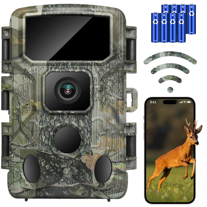 KJK Wildkamera mit Handyübertragung APP, 4K 64MP HD WLAN Bluetooth, Wildkamera mit Bewegungsmelder N
