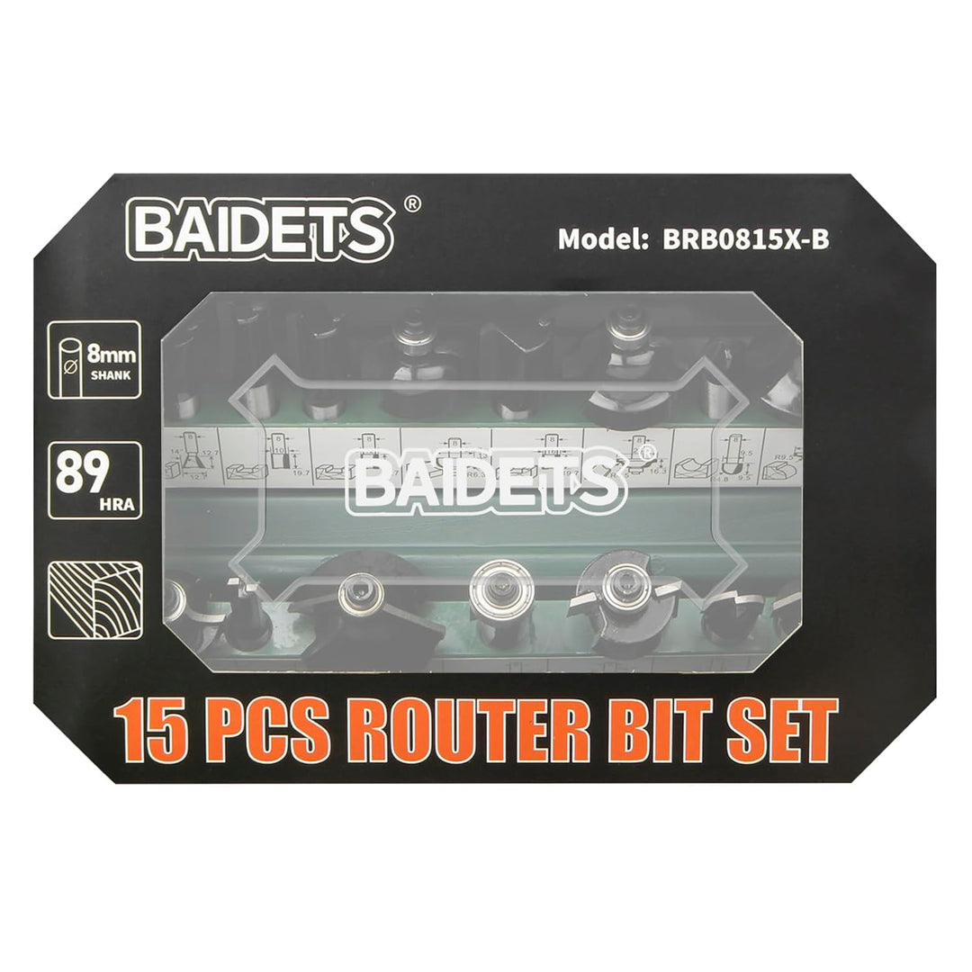 BAIDETS Pro 15tlg. Fräser Set für Holz - Hartmetall Fräsersatz, Zubehör Oberfräsen mit 8mm Schaft. 1