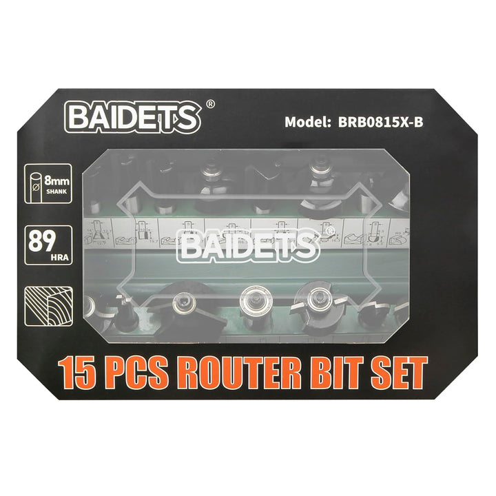 BAIDETS Pro 15tlg. Fräser Set für Holz - Hartmetall Fräsersatz, Zubehör Oberfräsen mit 8mm Schaft. 1