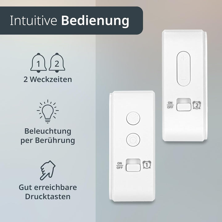ADE Funkwecker digital mit Batterie | 2 Weckzeiten | Temperaturanzeige | Luftfeuchtigkeit | Reisewec