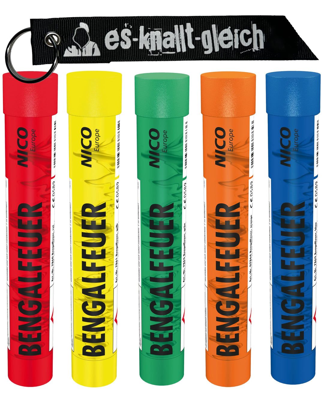 5 Stück NICO Europe Bengalfeuer je 1x in rot blau gelb grün orange