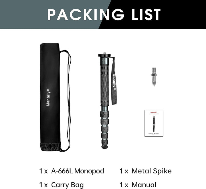 Manbily 32mm Einbeinstativ für Kameras 44cm-174cm aus Aluminium Monopod Stativ DSLR Reise-Einbeinsta