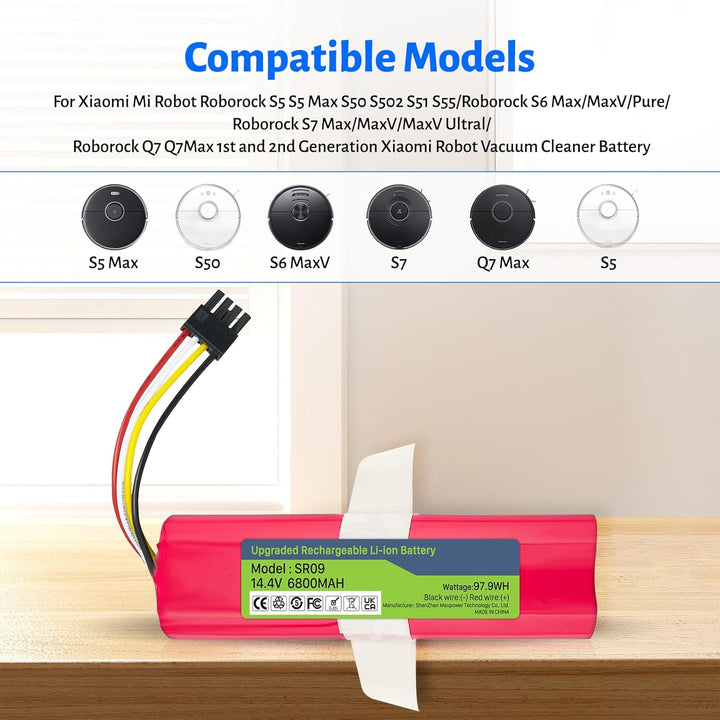 14,4V 6800mAh Li-ion Ersatzakku für Xiaomi Roborock S5 S50 S6 S7 S5 Max Mijia Roborock s51 s502-00 R