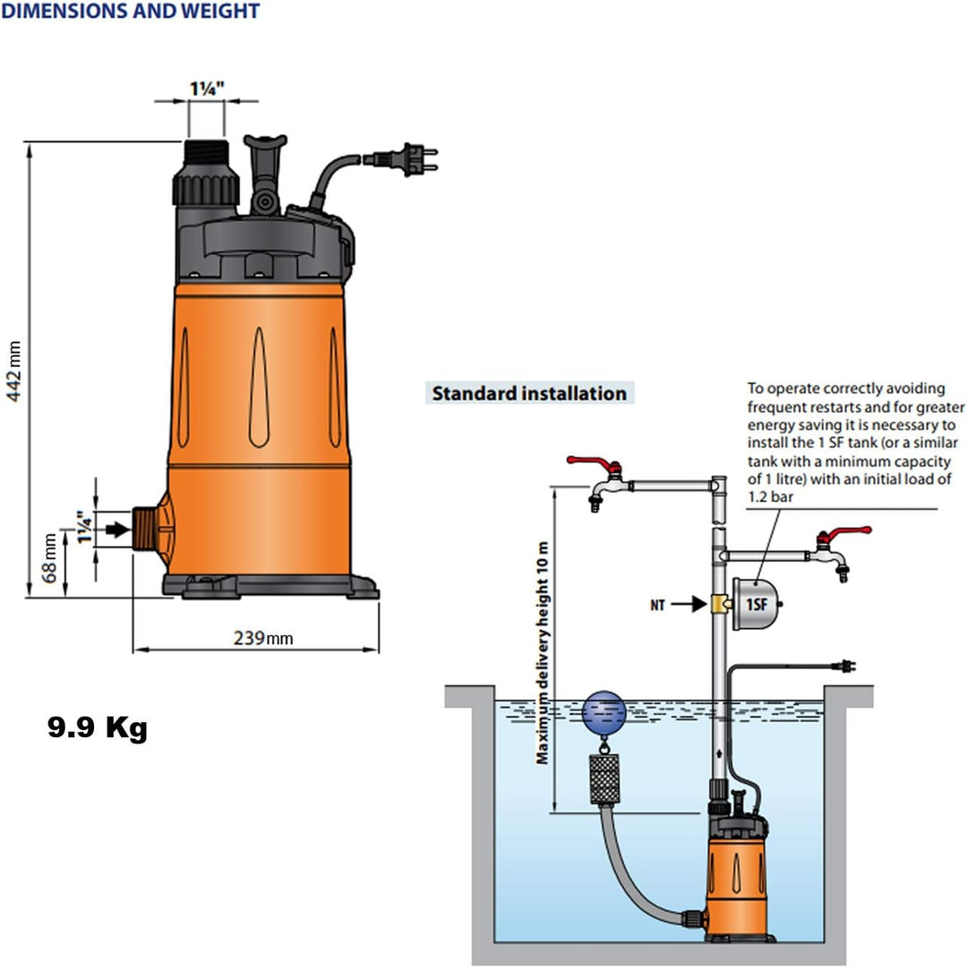 HAUSWASSERWERK ZISTERNENPUMPE REGENWASSERPUMPE Automatik Tauchdruckpumpe für schwimmende Entnahme TO