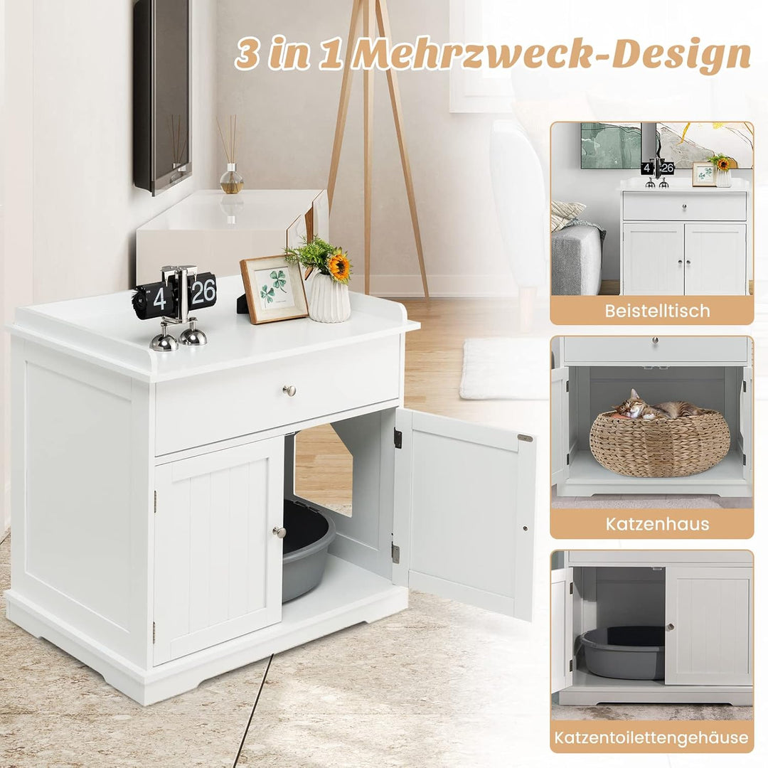 GYMAX Katzenklo Schrank, Katzenschrank für Katzentoilette, Katzenhaus versteckt mit Seiteneingang, S