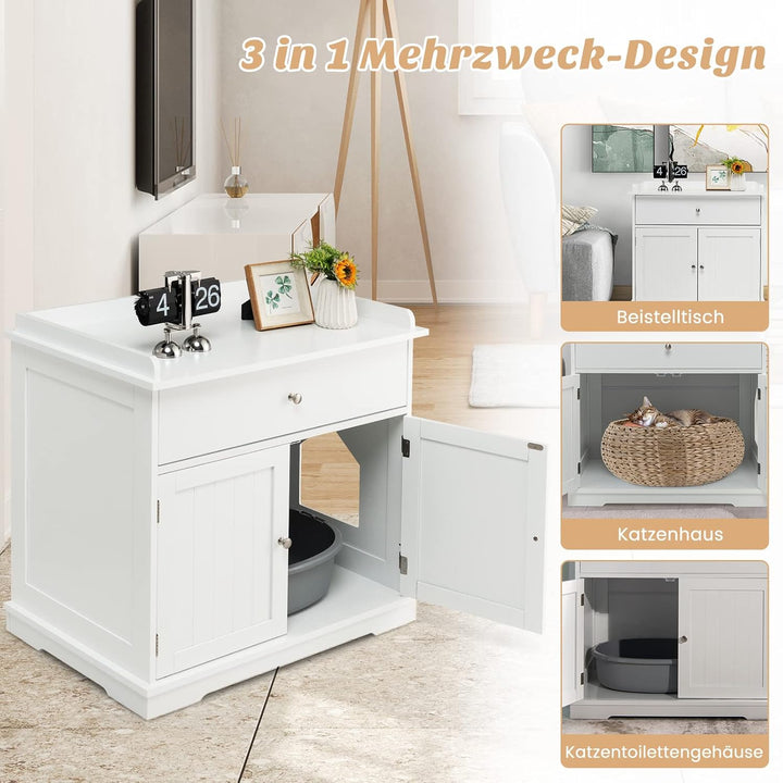 GYMAX Katzenklo Schrank, Katzenschrank für Katzentoilette, Katzenhaus versteckt mit Seiteneingang, S