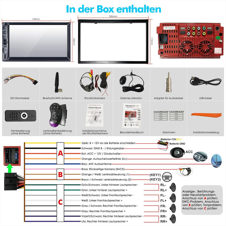 2 Din Radio mit Wireless Carplay und Android Auto Autoradio mit Bildschirm Touchscreen, Bluetooth, A