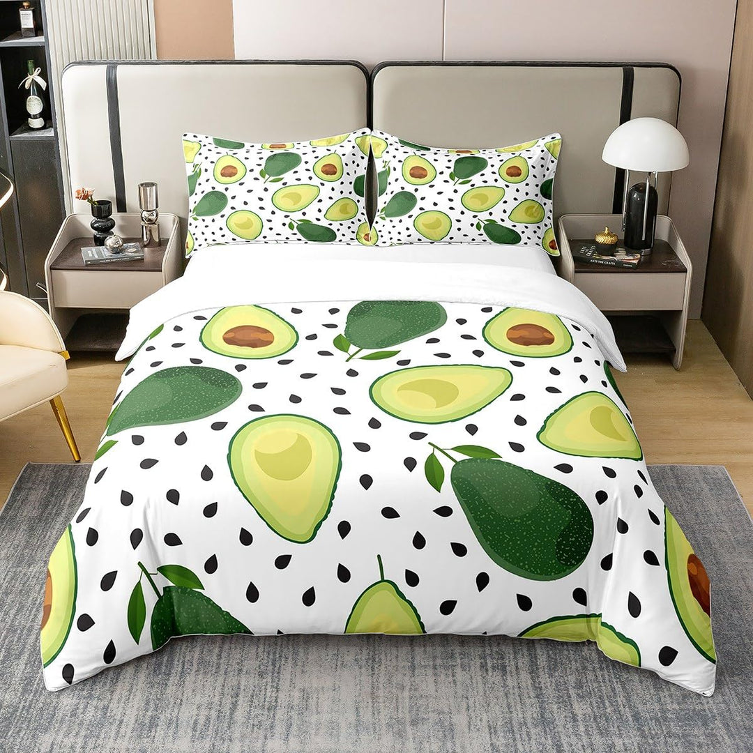 100% Bio Baumwolle Avocado Bettbezug für Kinder,Nette Avocado Bettwäsche Set 155x220,Grüne Tropische