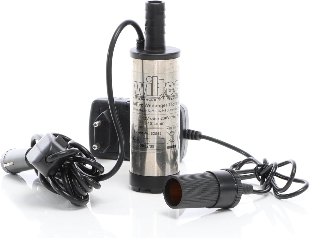 Wiltec Mini Pumpe 12 l/min 8700 U/min 12 V, 16 mm Auslass, Tauchpumpe für Wasser und Dieselöl, zum A