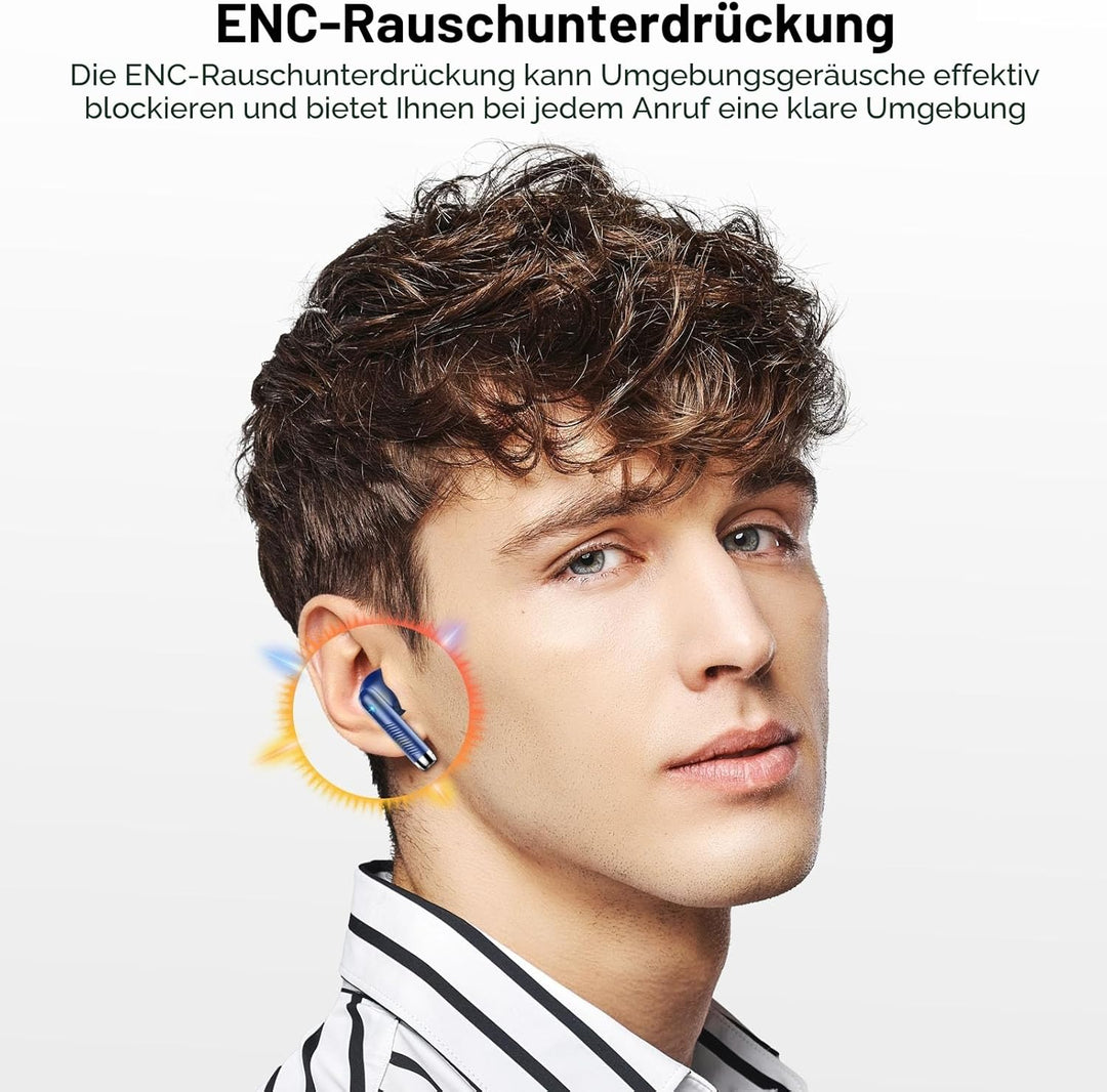 Bluetooth 5.4 Kopfhörer, In Ear Kopfhörer Kabellos mit 4 Mic, 48H Tiefer Bass Spielzeit Wireless Ear