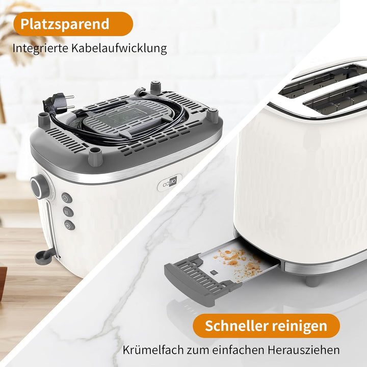 aeco toastlab ONE Toaster 2 Scheiben, 38 mm extra breite Schlitze, 7 Bräunungsstufen, 950 W, Auftau-