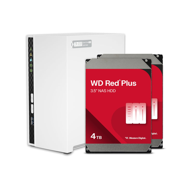 QNAP TS-233-24WD-US 2 Bay Home NAS mit 4TB Speicherkapazität, vorkonfiguriertes RAID 1 WD Red Plus H