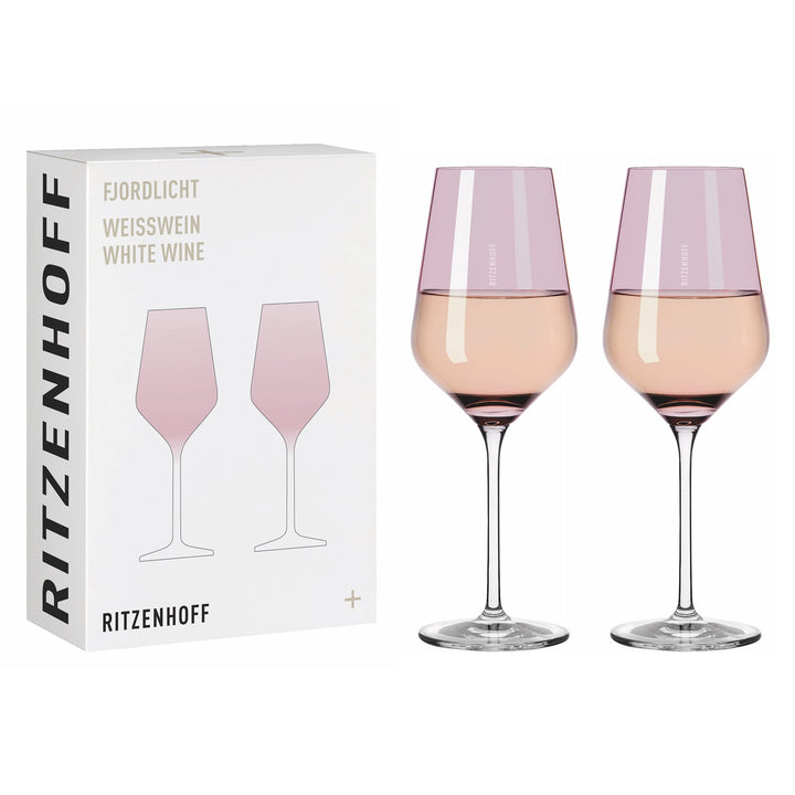 Ritzenhoff 3641003 Weissweinglas 300 ml – Serie Fjordlicht Nr. 3 – 2 Stück mit Farbverlauf Berry – M