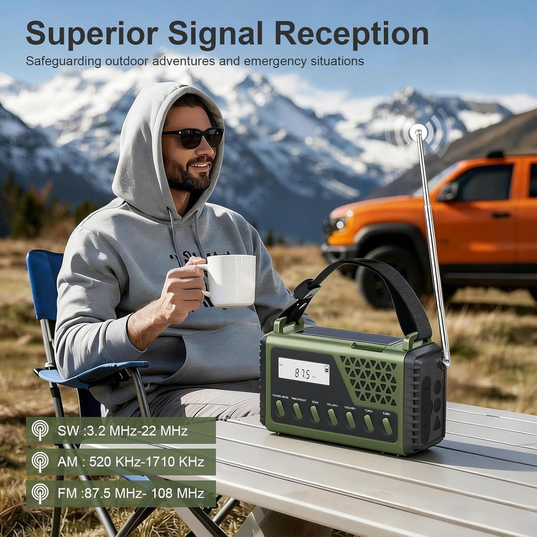 Solar Kurbelradio mit Bluetooth, AM/FM/SW Notfallradio mit 10000mAh USB Powerbank, Radio Batteriebet