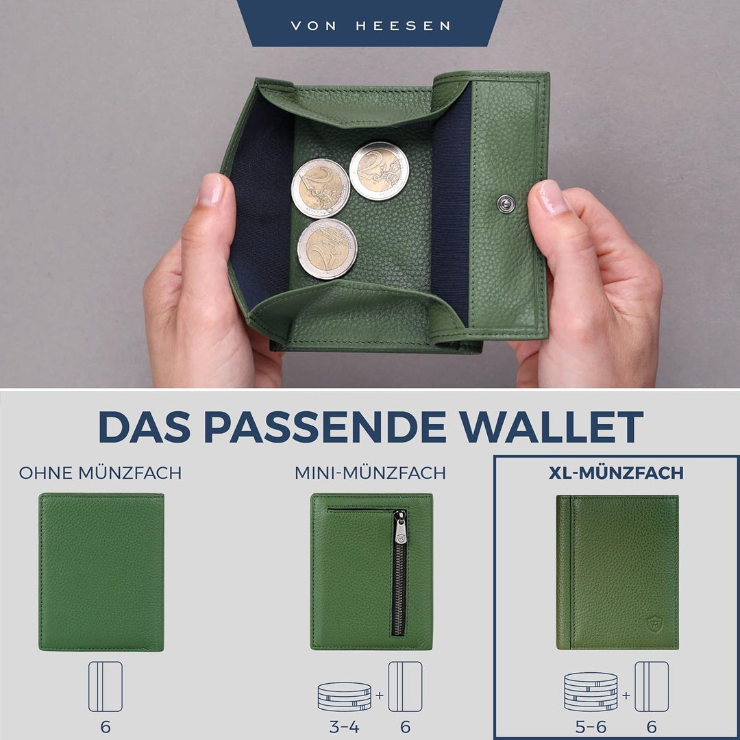 VON HEESEN® Leder Geldbörse mit Münzfach & RFID Schutz Herren & Damen - Echtleder Geldbeutel für Män
