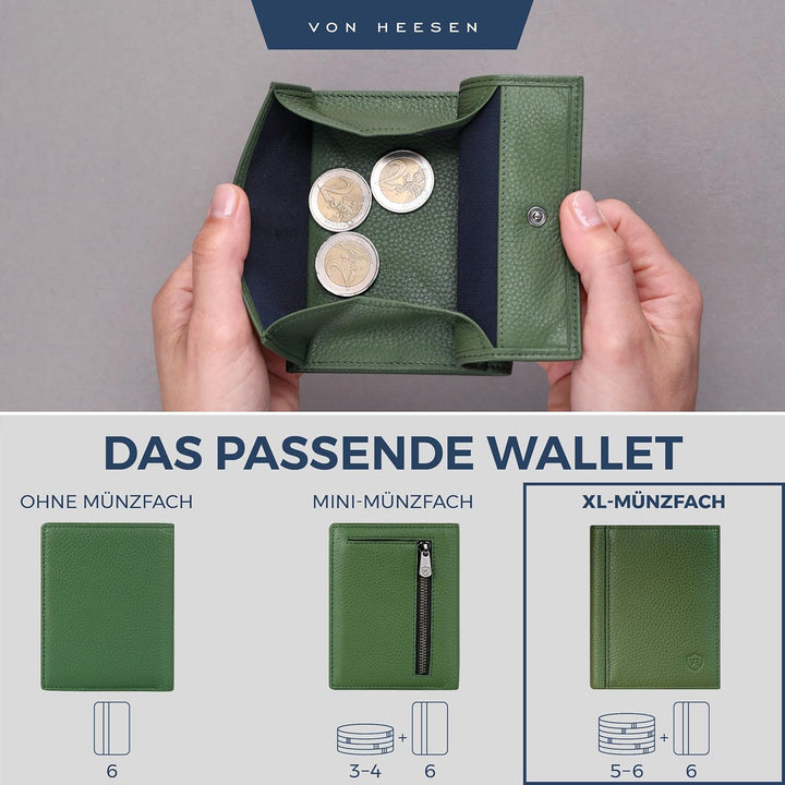 VON HEESEN® Leder Geldbörse mit Münzfach & RFID Schutz Herren & Damen - Echtleder Geldbeutel für Män