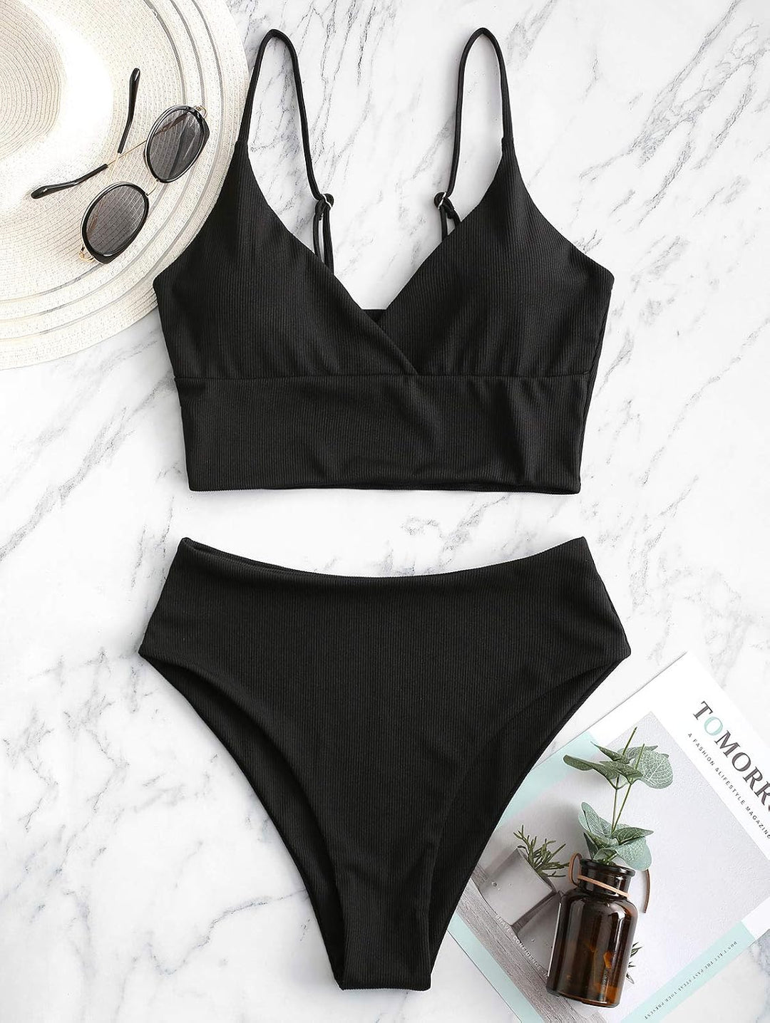 ZAFUL Gerippt Fest Chorhemd Hohes Bein Schnitt Hohe Taille Tankini Set Gepolstert Zwei Stücke Badean