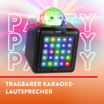 Fenton KAR15B Mobile Karaoke Maschine Kinder mit 2 Mikrofonen, Bluetooth, Akku, LED-Lichteffekte, Ec