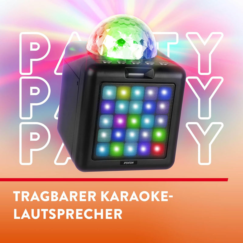 Fenton KAR15B Mobile Karaoke Maschine Kinder mit 2 Mikrofonen, Bluetooth, Akku, LED-Lichteffekte, Ec