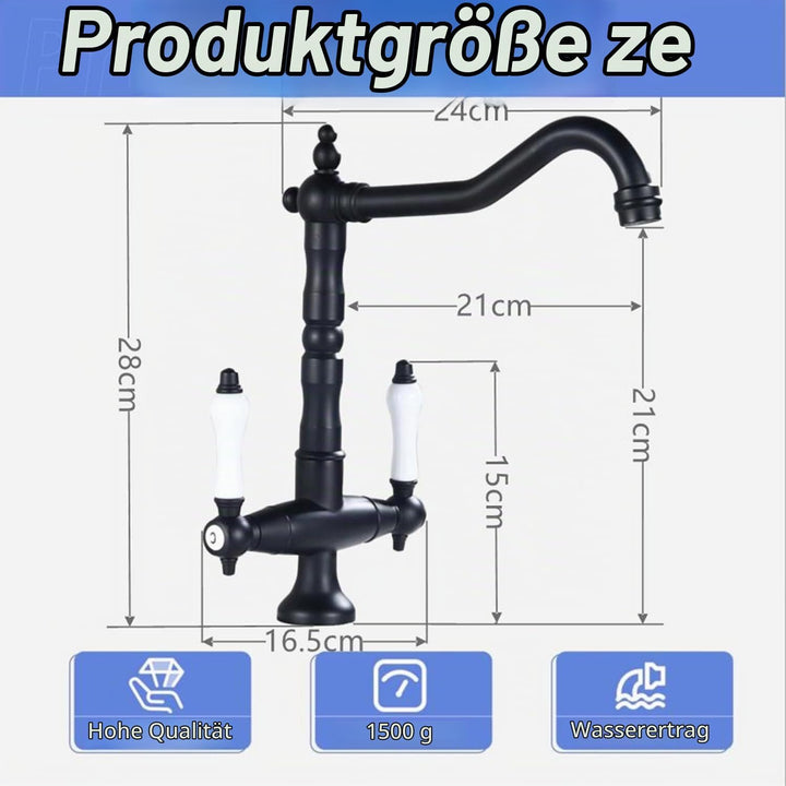 Wasserhahn Küche Antikes Schwarz,Hoch Waschtischarmatur Retro,Zweigriffmischer Badezimmer Waschbecke