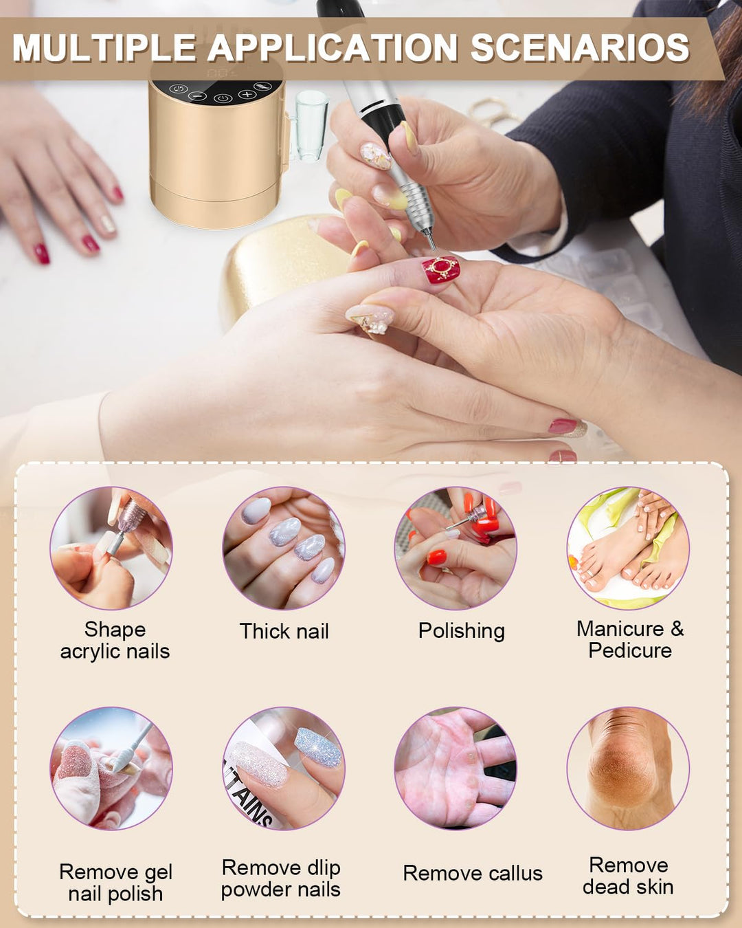 Nagelfräser Professionell, 35000RPM Nagelfräser für Gelnägel, Elektrische Nagelfeile, Maniküre Set E