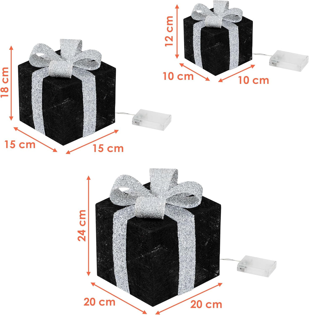 LED Geschenkboxen mit Timer 3er Set - Farbe - Weihnachts Dekoboxen warm weiss beleuchtet - Weihnacht