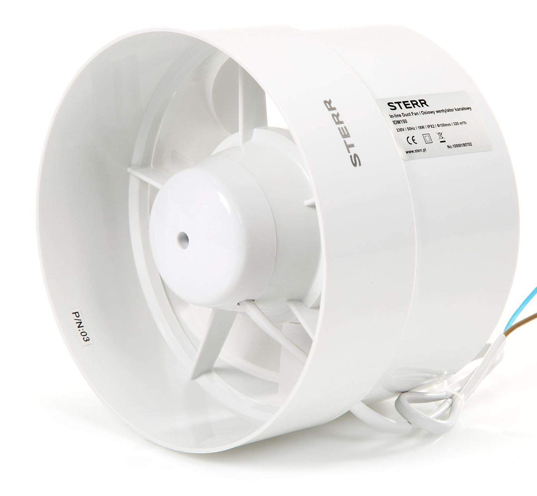 STERR IDM150 Rohrventilator 150 mm - Rohrlüfter - Hohe Qualität - Leise - Für Bad WC - Küche - Gewäc
