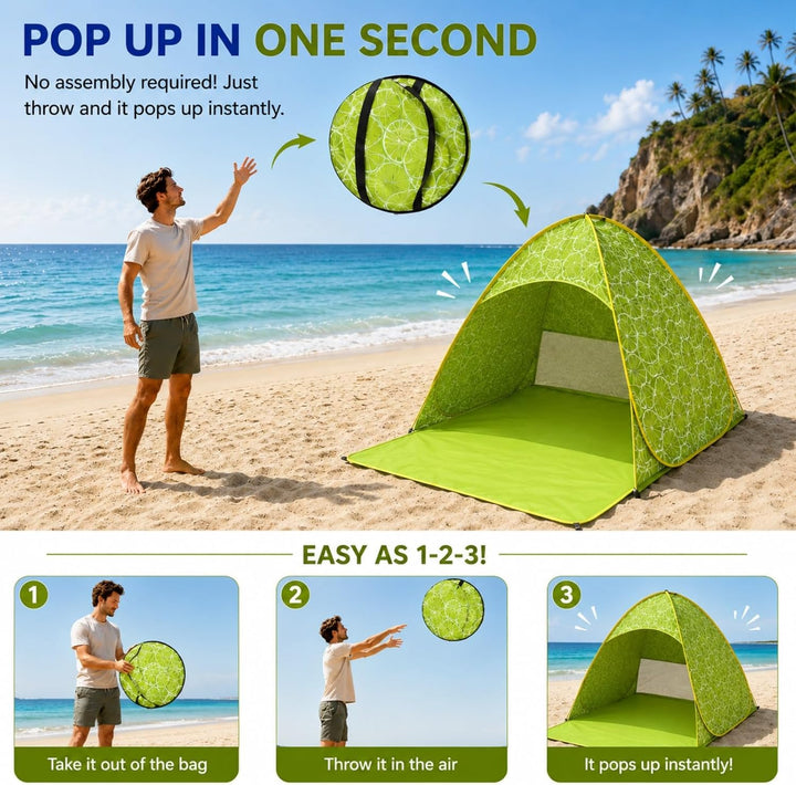 Pop Up Strandmuschel, Strandmuschel Pop Up Strandzelt, UV-Schutz 50+, geeignet für 2-3 Personen, ink