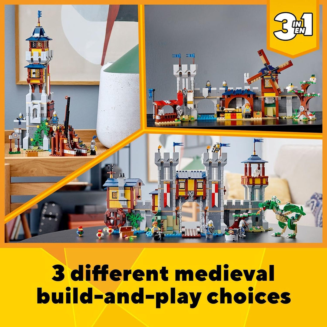 LEGO Creator 3in1 Medieval Castle 31120 Building Kit; Castle with Moat and Drawbridge, Plus 3 Minifi