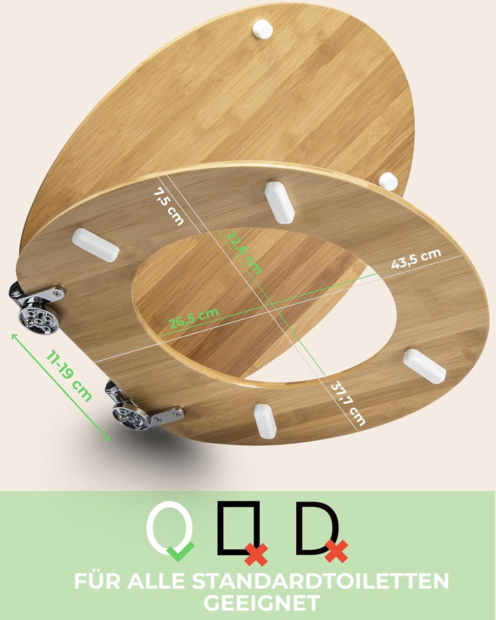 Bambus WC Sitz mit Absenkautomatik - bombenfester Halt des Bambus Klodeckels durch Spezialscharniere
