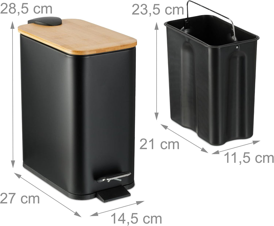 Relaxdays Mülleimer Bad, 5 Liter, entnehmbarer Inneneimer, Kosmetikeimer, Metall, Badmülleimer mit B