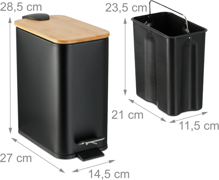 Relaxdays Mülleimer Bad, 5 Liter, entnehmbarer Inneneimer, Kosmetikeimer, Metall, Badmülleimer mit B