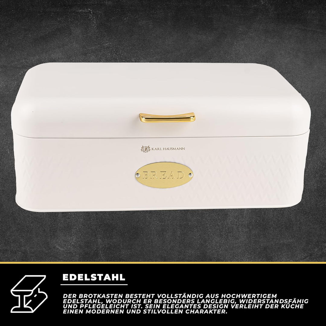 Brotkasten Gross Metall Weiss - 42,5x23x16,5 cm - Brotbox - Bread Box mit Griff - Brotkästen Edelsta