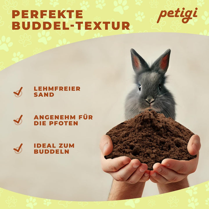Petigi Buddelsand 25 kg, Kaninchen, Hasen, Chinchilla, für Buddelkisten | lehmfrei, für sensible Pfo