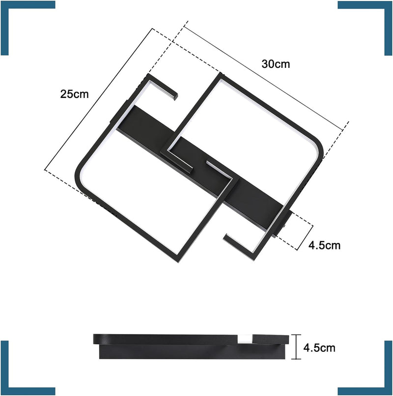 CBJKTX Deckenleuchte LED Deckenlampe Schwarz Klein Flurlampe 19W 30CM Küchenlampe Modern Warmweiss 3