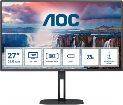 AOC 27V5C - 27 Zoll FHD Monitor, Lautsprecher, höhenverstellbar (1920x1080, 75 Hz, HDMI, DisplayPort