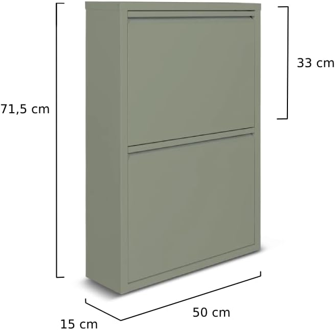 Metall-Schuhschrank 2-Türen - 50 x 15 x 71,5 cm - Platzsparendes und Stilvolles Schuhregal - Moderne