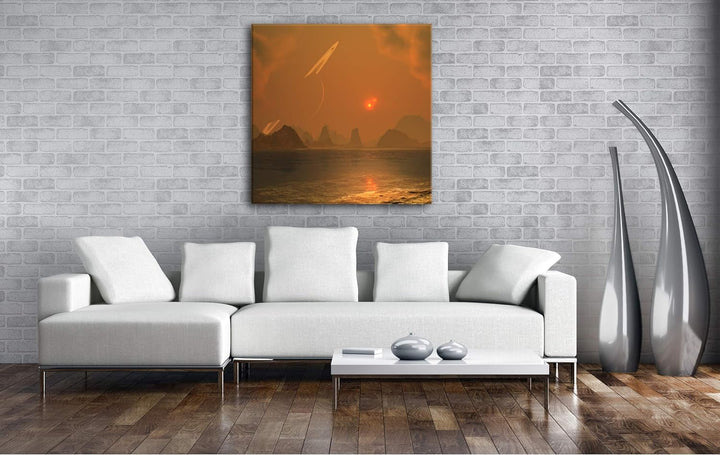 deyoli chaotische Landschaft mit Saturn am Himmel Format: 60x60 als Leinwandbild, Motiv fertig gerah