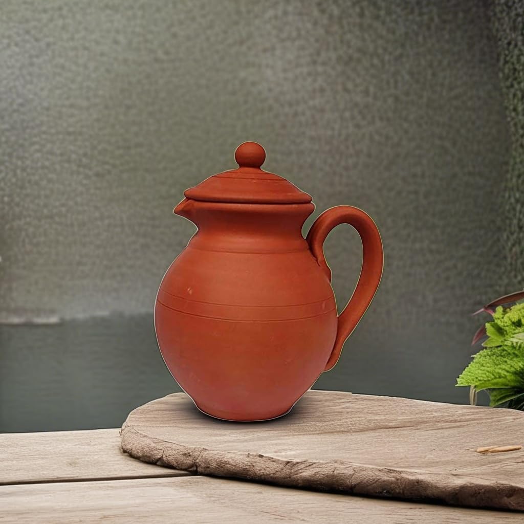 Village Decor Handgefertigter irdener Lehm-Wasserkrug mit Deckel | Tonkrug 100 oz 3000 ml